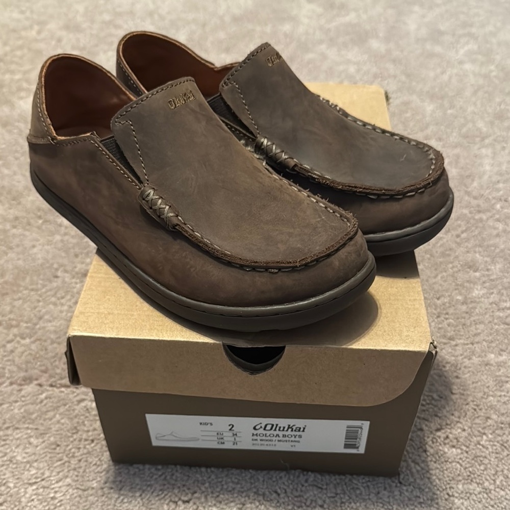 OluKai Men's Dark Brown Leather Loafers
